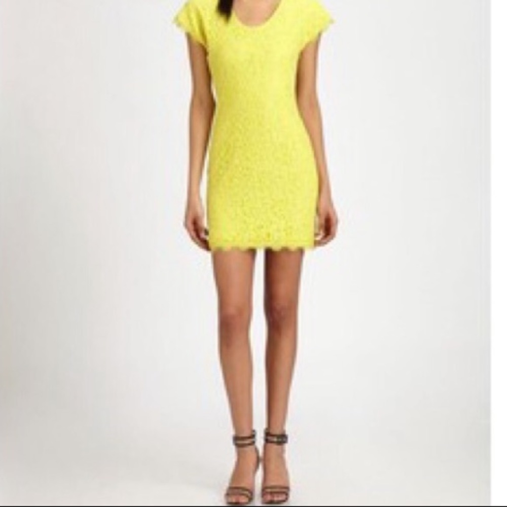 DVF Wanda Mini Lace Dress Limoncello
